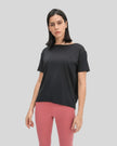 SoftFlow Short Sleeve Active Top in black, front angled view
