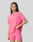 SoftFlow Short Sleeve Active Top in fuchsia pink, front angled view