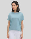 SoftFlow Short Sleeve Active Top in light blue, front angled view