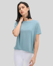 SoftFlow Short Sleeve Active Top in light blue, side view