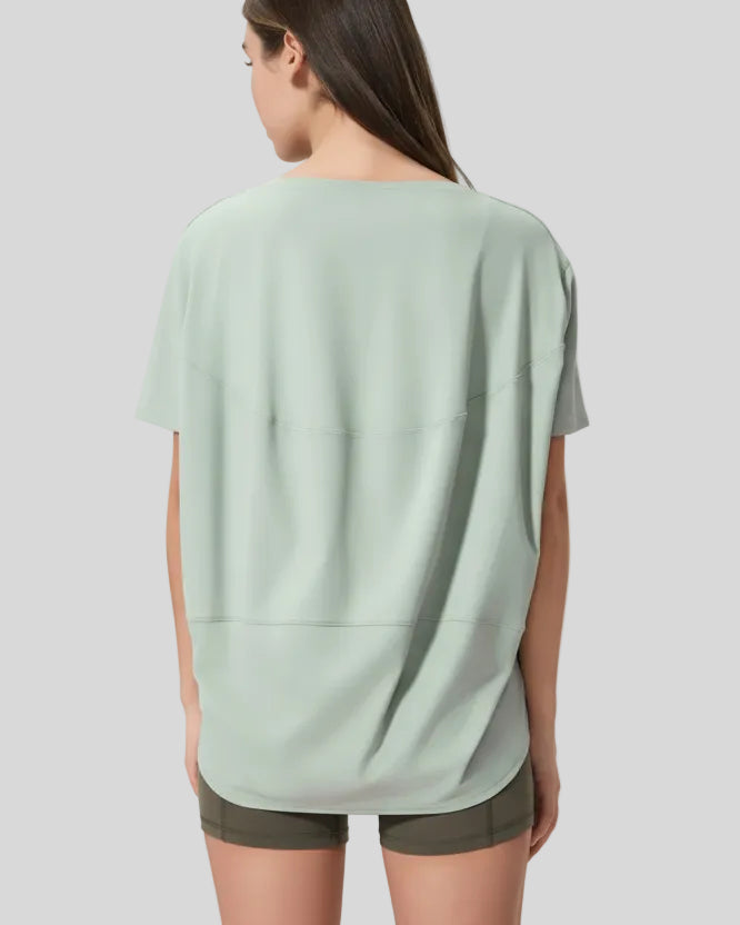 SoftFlow Short Sleeve Active Top in light green, back view