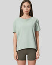 SoftFlow Short Sleeve Active Top in light green, front view
