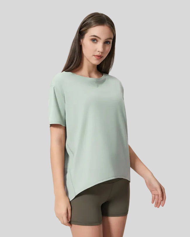 SoftFlow Short Sleeve Active Top in light green, side view