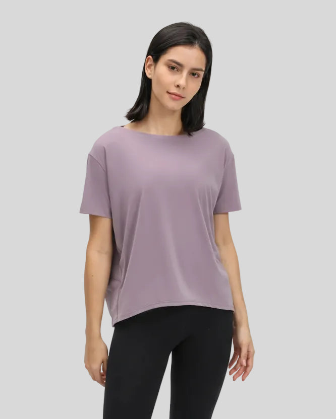 SoftFlow Short Sleeve Active Top in lilac, front angled view