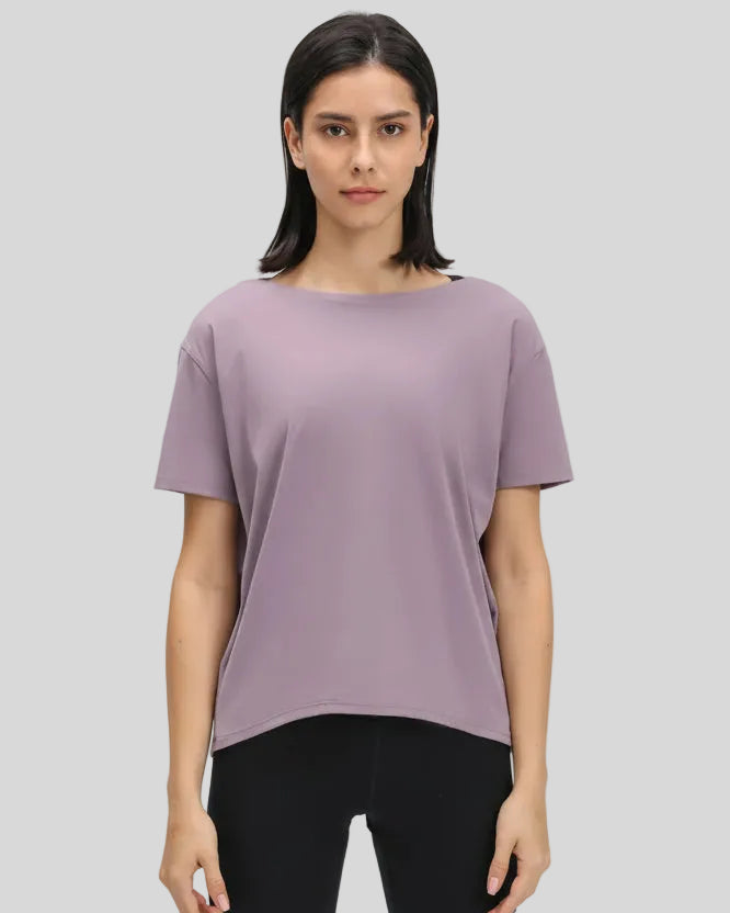SoftFlow Short Sleeve Active Top in lilac, front view