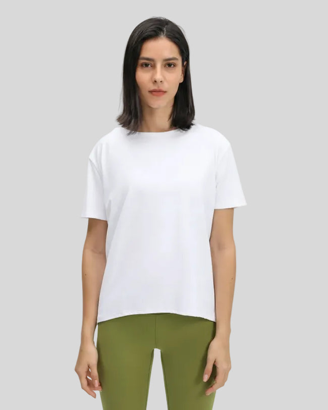 SoftFlow Short Sleeve Active Top in white, front view