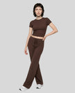Model front view wearing brown Athlesi SoftForm short sleeve lounge set