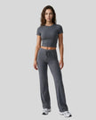 Model front view wearing dark gray Athlesi SoftForm short sleeve lounge set