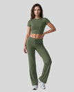 Model front view wearing moss Athlesi SoftForm short sleeve lounge set