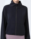 Close-up of SoftForm Zip Active Jacket fully zipped, black