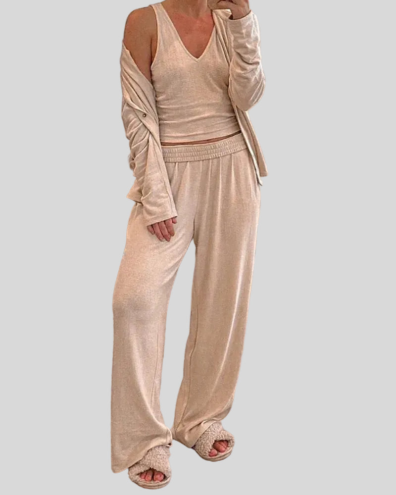 Front angle image of the SoftNest Lounge Set in beige styled for cozy elevated everyday lounging