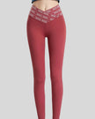 Front view of Statement Angel Legging in dusty pink with slogan waistband