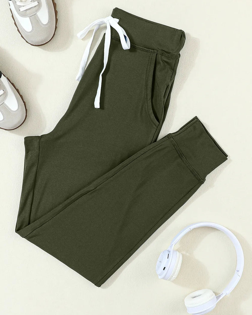 Front flat lay of Athlesi StreetFlow Drawstring Jogger Pant in army green