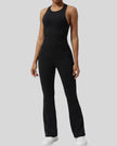 Athlesi StudioCross Sculpt & Flow Jumpsuit in black with wide straps and sculpting fit, front view