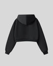Back view of StudioEase Cropped Hoodie in Black with oversized hood