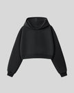 StudioEase Cropped Hoodie in Black with relaxed sleeves and ribbed hem, front view