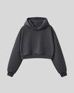 StudioEase Cropped Hoodie in Charcoal Gray with relaxed sleeves and ribbed hem, front view
