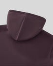 Closeup of back hood construction on StudioEase Cropped Hoodie in Dark Reddish Purple