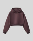 StudioEase Cropped Hoodie in Dark Reddish Purple with relaxed sleeves and ribbed hem, front view