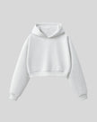 StudioEase Cropped Hoodie in Flower Gray with relaxed sleeves and ribbed hem, front view