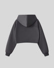 Back view of StudioEase Cropped Zip Hoodie in Charcoal Gray with relaxed hood