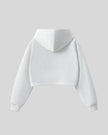 Back view of StudioEase Cropped Zip Hoodie in Flower Gray with relaxed hood