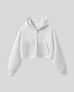 Front view of StudioEase Cropped Zip Hoodie in Flower Gray with full zipper and front pockets