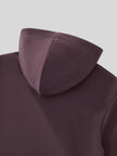 Closeup of back hood construction on StudioEase Cropped Zip Hoodie in Dark Reddish Purple