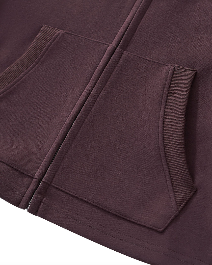 Closeup of functional front pockets and zipper on StudioEase Cropped Zip Hoodie