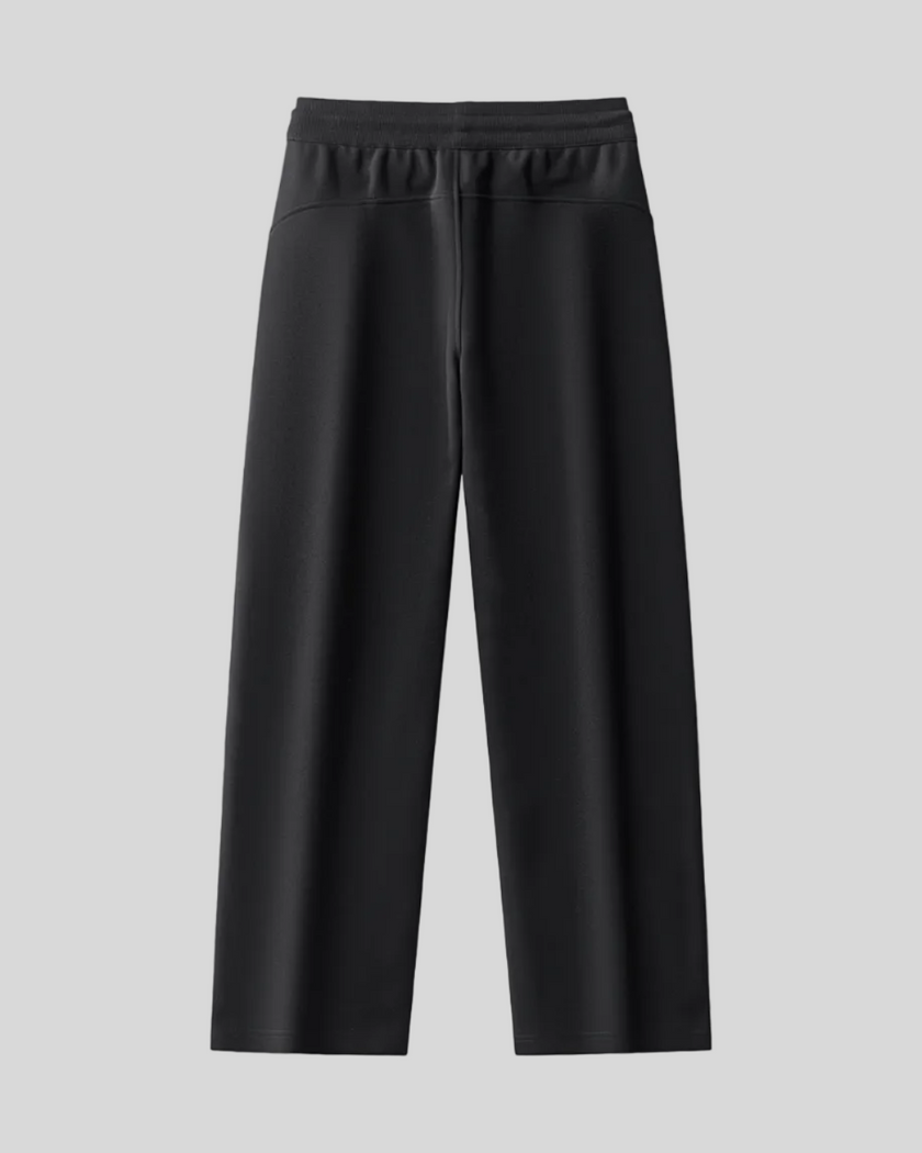 Back view of StudioEase Straight-Leg Sweatpants in Black showing straight-leg silhouette