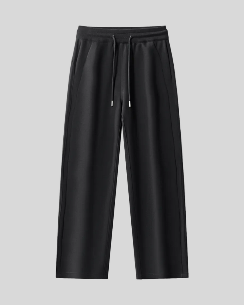 Front view of StudioEase Straight-Leg Sweatpants in Black with drawstring waist and relaxed straight legs