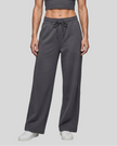 Lower body front view of woman wearing StudioEase Straight-Leg Sweatpants in Charcoal Gray