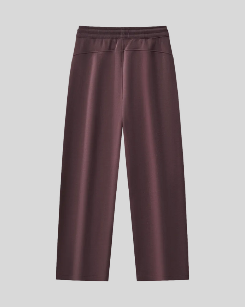 Back view of StudioEase Straight-Leg Sweatpants in Dark Reddish Purple showing straight-leg silhouette