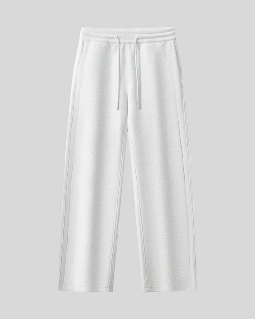 Front view of StudioEase Straight-Leg Sweatpants in Flower Gray with drawstring waist and relaxed straight legs
