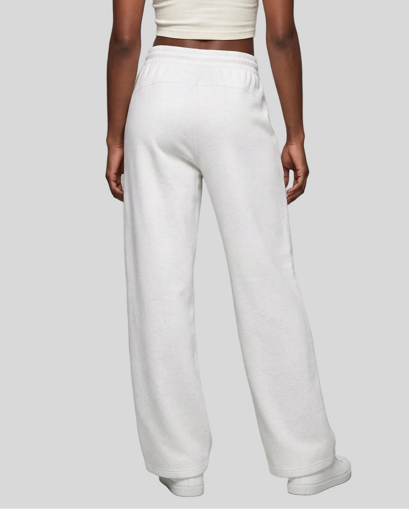 Lower body back view of woman wearing StudioEase Straight-Leg Sweatpants in Flower Gray
