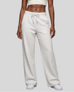 Lower body front view of woman wearing StudioEase Straight-Leg Sweatpants in Flower Gray