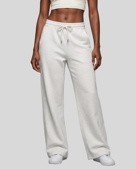Lower body front view of woman wearing StudioEase Straight-Leg Sweatpants in Flower Gray
