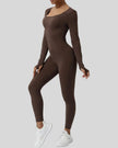 StudioTwist long sleeve jumpsuit in chocolate, side view