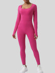 StudioTwist open-back long sleeve jumpsuit in hot pink, front view
