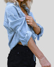 TieForm Denim Top side view highlighting relaxed fit and sleeve detail