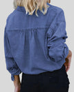 TieForm Denim Top back view with soft washed denim finish and relaxed silhouette in medium blue