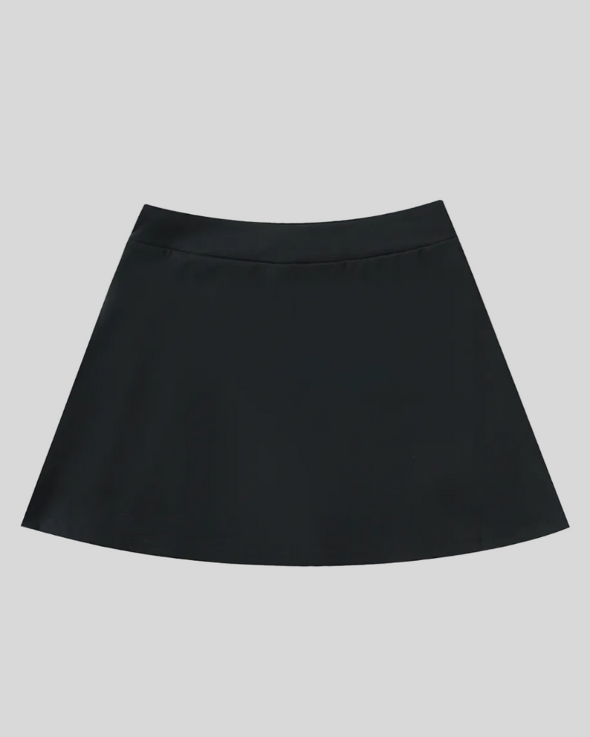 Back view flatlay of the Athlesi TrackLine A-Line Skirt in black