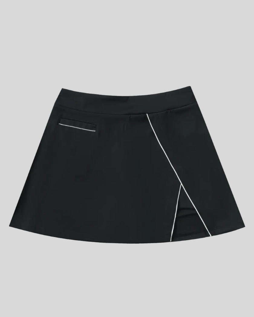 Athlesi TrackLine A-Line Skirt in black shown in flatlay front view