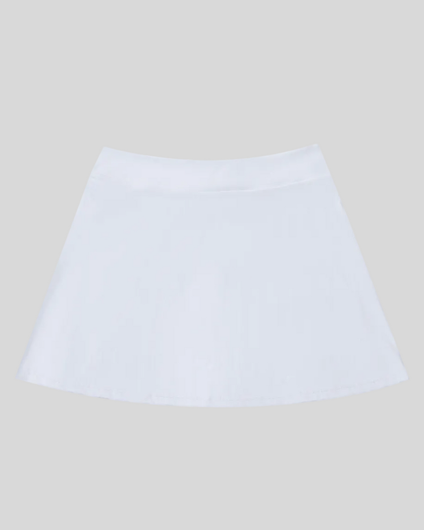 Back view flatlay of the Athlesi TrackLine A-Line Skirt in white