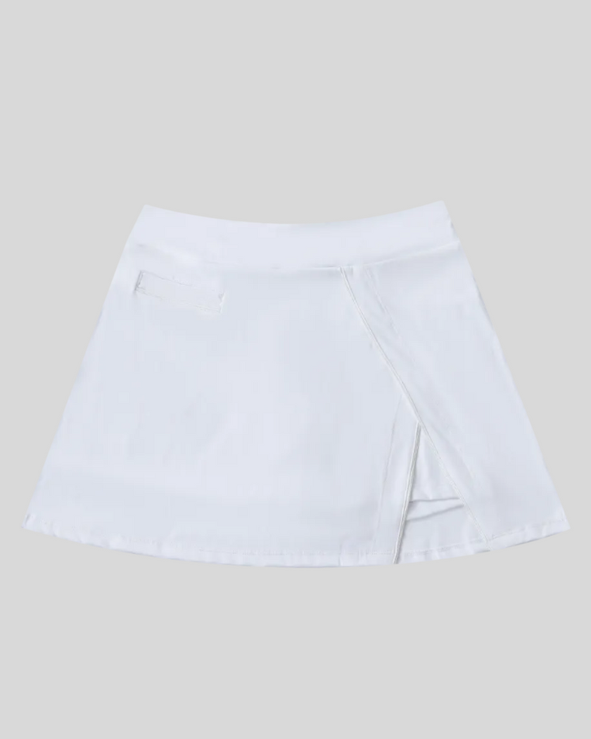 Athlesi TrackLine A-Line Skirt in white shown in flatlay front view