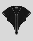 TrackLine Baseball Jersey in Black front view with contrast piping, short sleeves, and button-front design