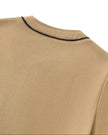 Back collar close-up of TrackLine Baseball Jersey in Coffee showing contrast piping around the neckline