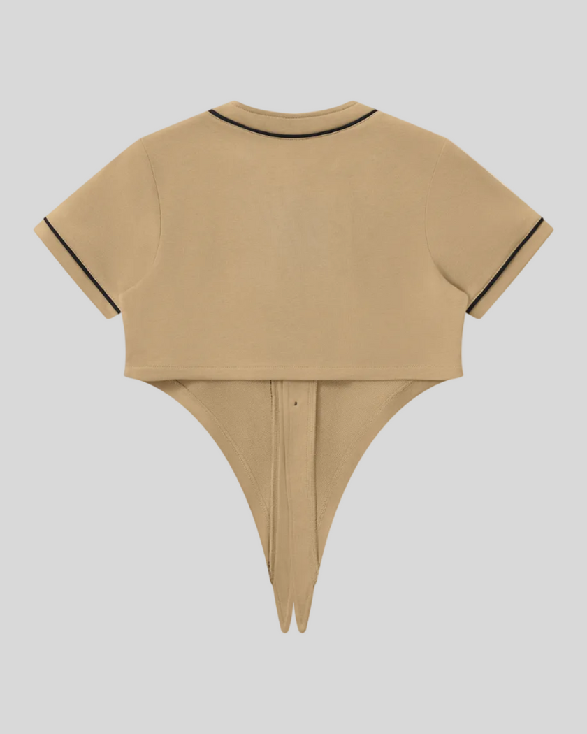 TrackLine Baseball Jersey in Coffee back view with contrast neckline and sleeve trim