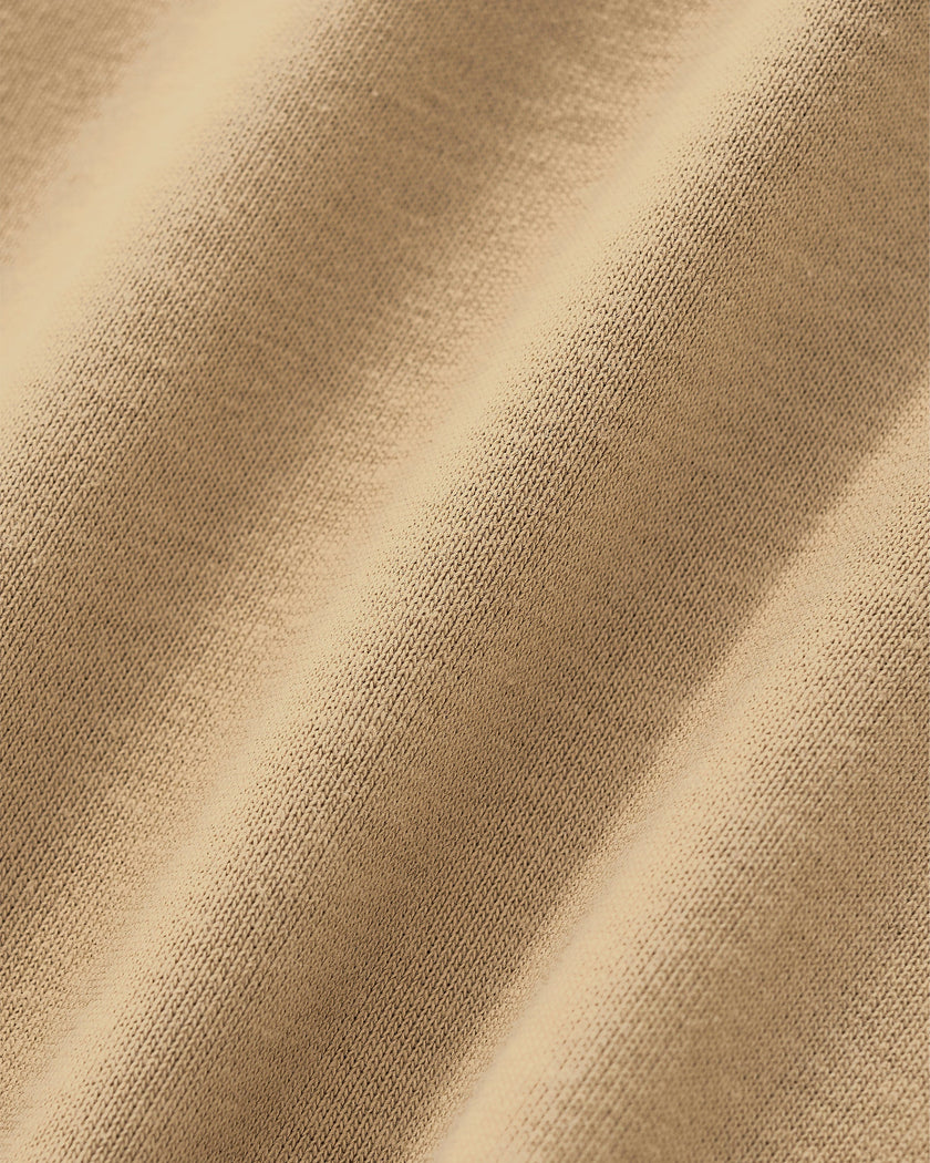 Close-up of the cotton-blend fabric on the TrackLine Baseball Jersey in Coffee