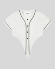 TrackLine Baseball Jersey in White front view with contrast piping, short sleeves, and button-front design